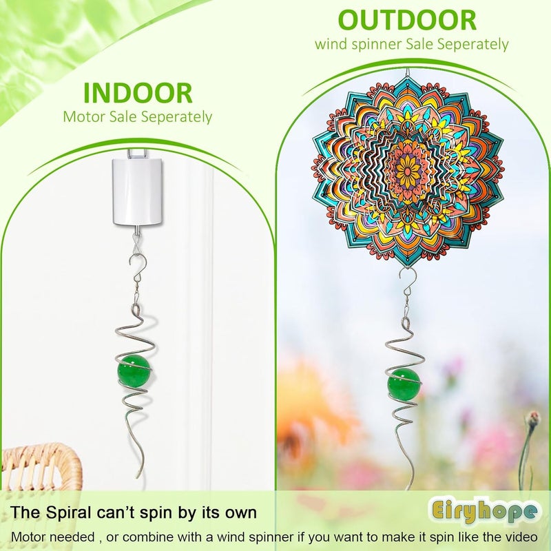 Eiryhope Wind Spinner Tail Gazing Ball Spiral - Mesmerizing Visual Illusion in Spinning | Wind Spinners Stabilizer | Rotating Yard Art Decor, Indoor/Outdoor Garden Decoration-13in (Green Glass Orb) - Image 3